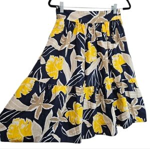Zara Skirt Womens Size XS Extra Small Navy Blue Yellow Tan Flower Floral Cotton
